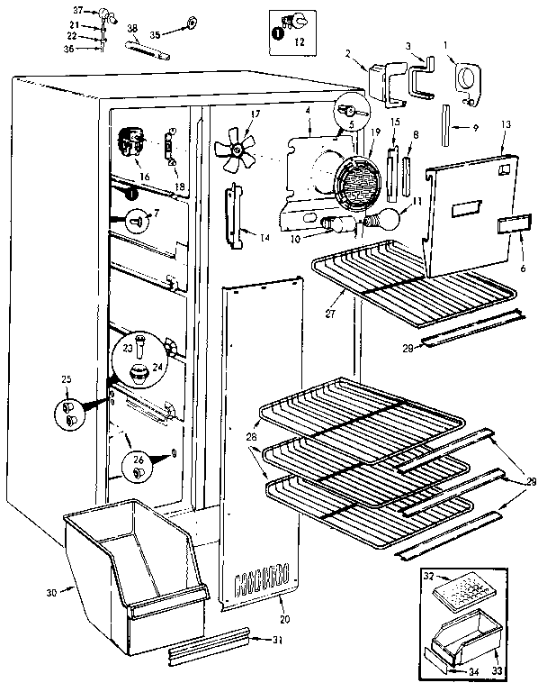 Freezer Compartment Diagram and Parts List for JRS226B MAQ21B Jenn-Air Refrigerator