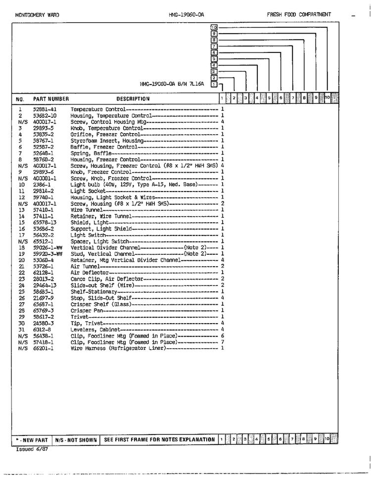 Fresh Food Compartment Page 2 Diagram and Parts List for 19060A  Admiral Refrigerator