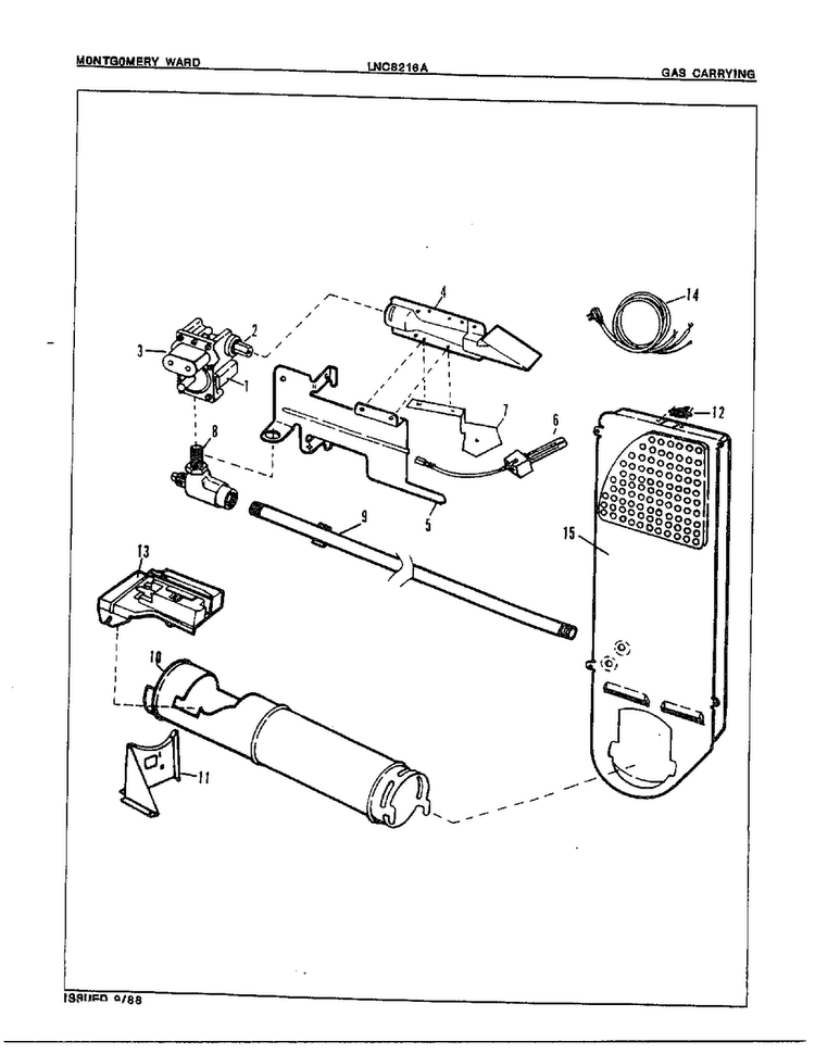 Gas Dryer Gas Carrying Assembly Diagram and Parts List for 8216A  Norge Dryer