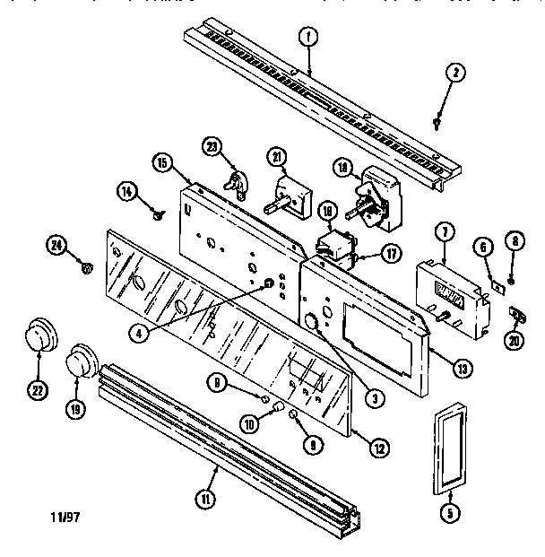 Control Panel-lower Diagram and Parts List for WM2720B M167B Jenn-Air Wall Oven