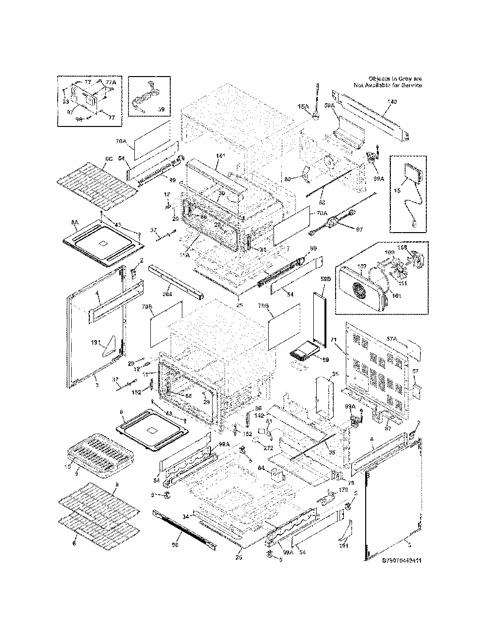 Body Diagram and Parts List for 79075422412  Kenmore Range