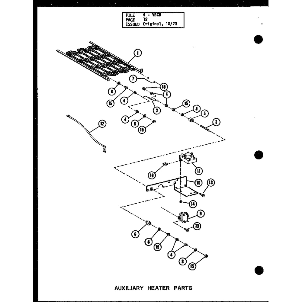 Auxiliary Heater Parts Diagram and Parts List for VBCH35 P54882-8 Amana Air Conditioner
