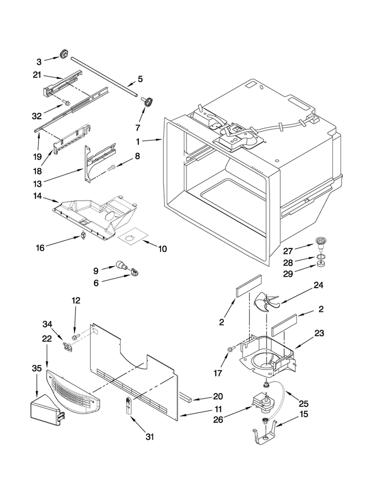 Freezer Liner Parts Diagram and Parts List for JBD2286KEB3  Jenn-Air Refrigerator