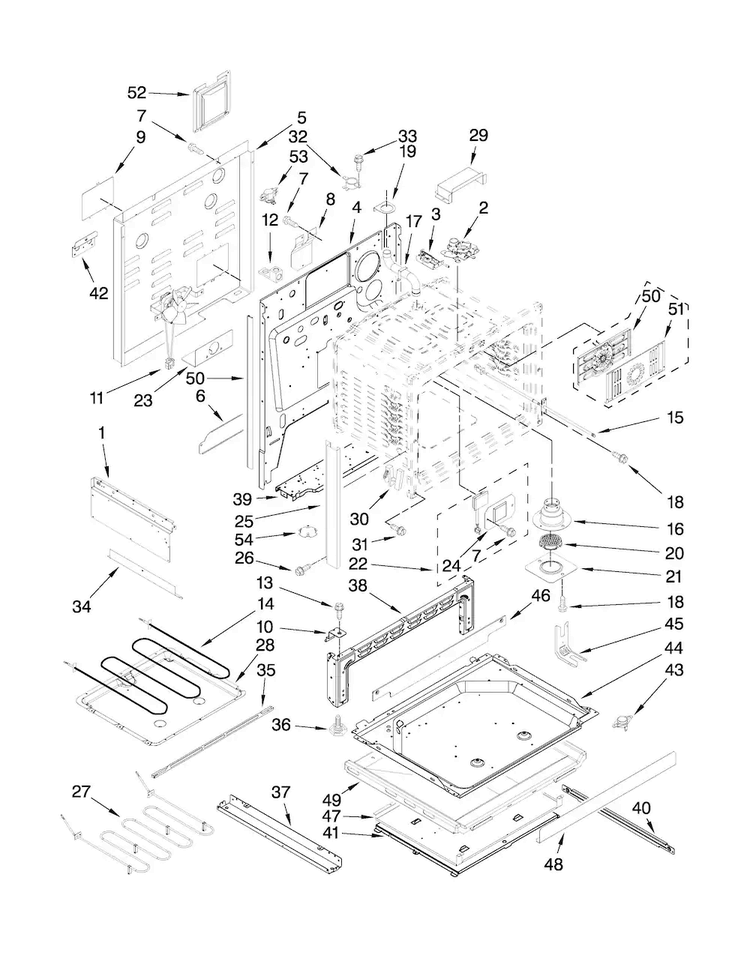 Chassis Parts Diagram and Parts List for JES8850BAS20  Jenn-Air Range