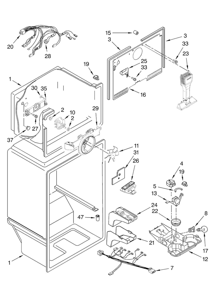Liner Parts Diagram and Parts List for A9RXNMFWB01  Amana Refrigerator