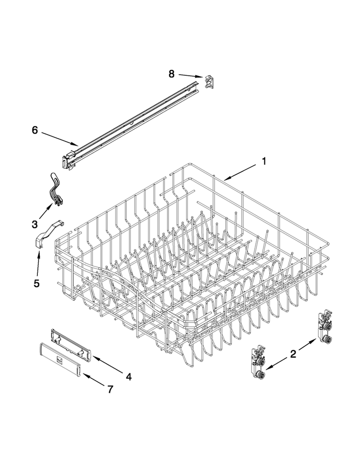 Upper Rack And Track Parts Diagram and Parts List for JDB8000AWB1  Jenn-Air Dishwasher