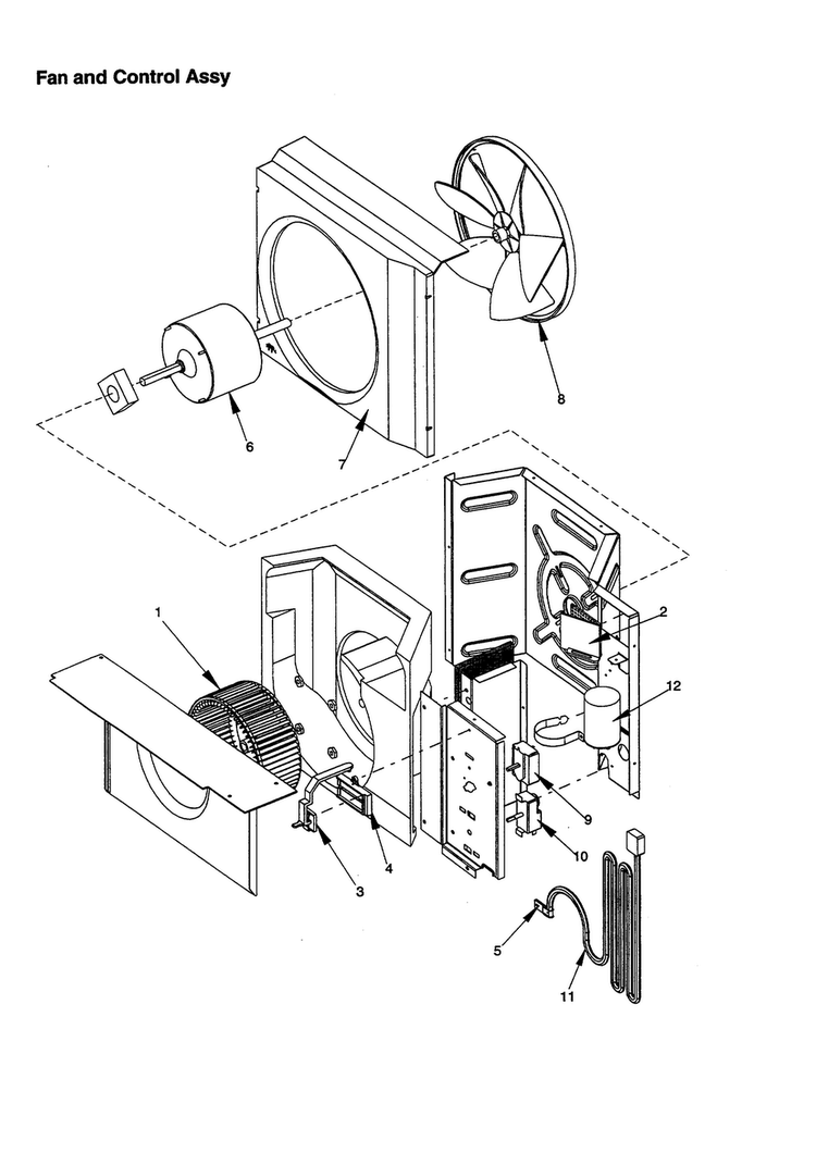 Fan And Control Assembly Diagram and Parts List for RC04880A1D PRC04880A1DA Amana Air Conditioner