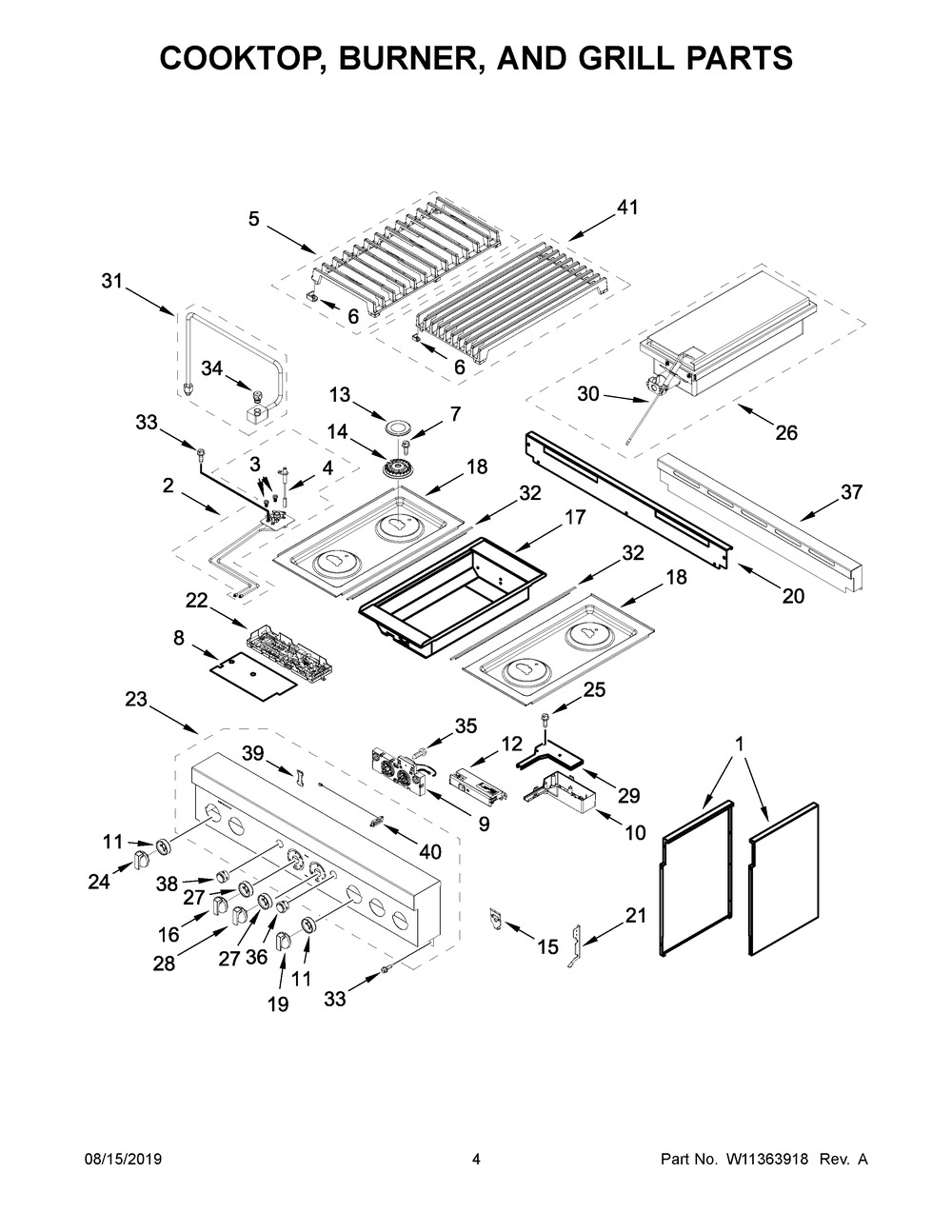 Cooktop, Burner, And Grill Parts Diagram and Parts List for JGRP636HM00  Maytag Range