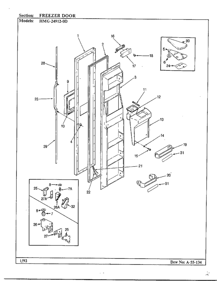 Freezer Door Diagram and Parts List for 24912-0A  Admiral Refrigerator