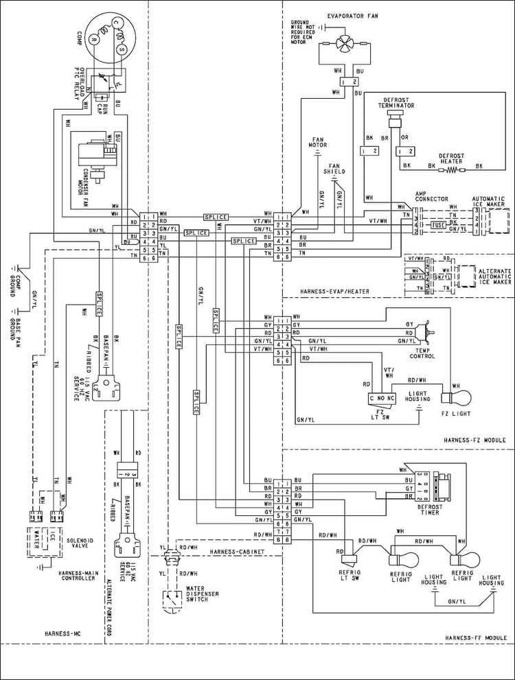 Wiring Information Diagram and Parts List for ABB1921FEB0  Amana Refrigerator