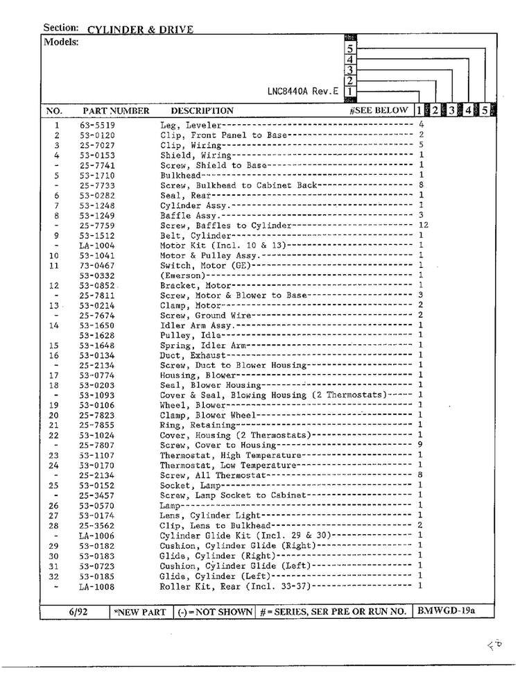 Cylinder And Drive Page 4 Diagram and Parts List for 8440A REV C Norge Dryer