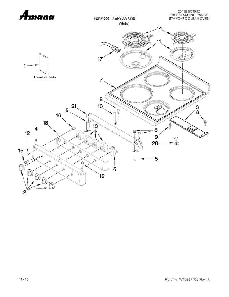 Cooktop Parts Diagram and Parts List for AEP200VAW0  Amana Range