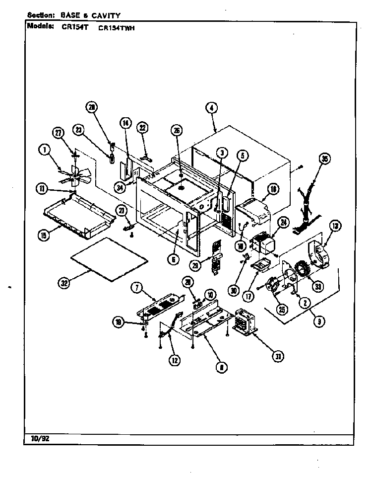 Base & Cavity Diagram and Parts List for CR154TWH  Crosley Microwave