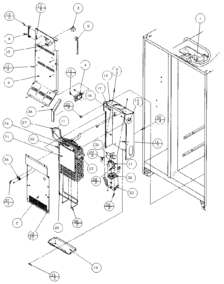 Evaporator And Air Handling Diagram and Parts List for 36798-P1152602W  Amana Refrigerator