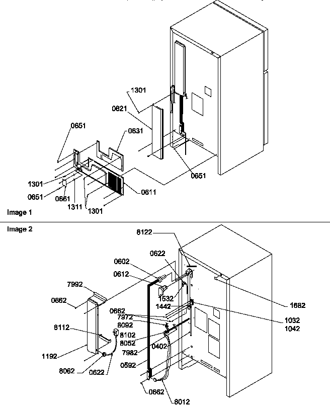 Cabinet Back Diagram and Parts List for TR525SL-P1182804WL  Amana Refrigerator