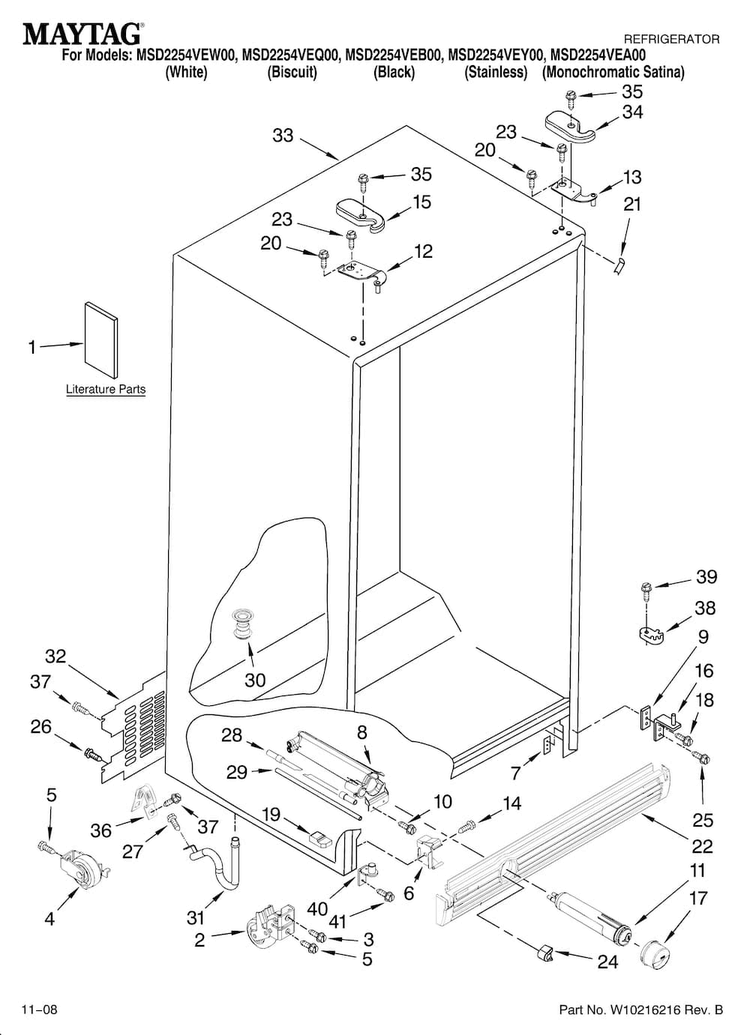 Cabinet Parts Diagram and Parts List for MSD2254VEQ00  Maytag Refrigerator