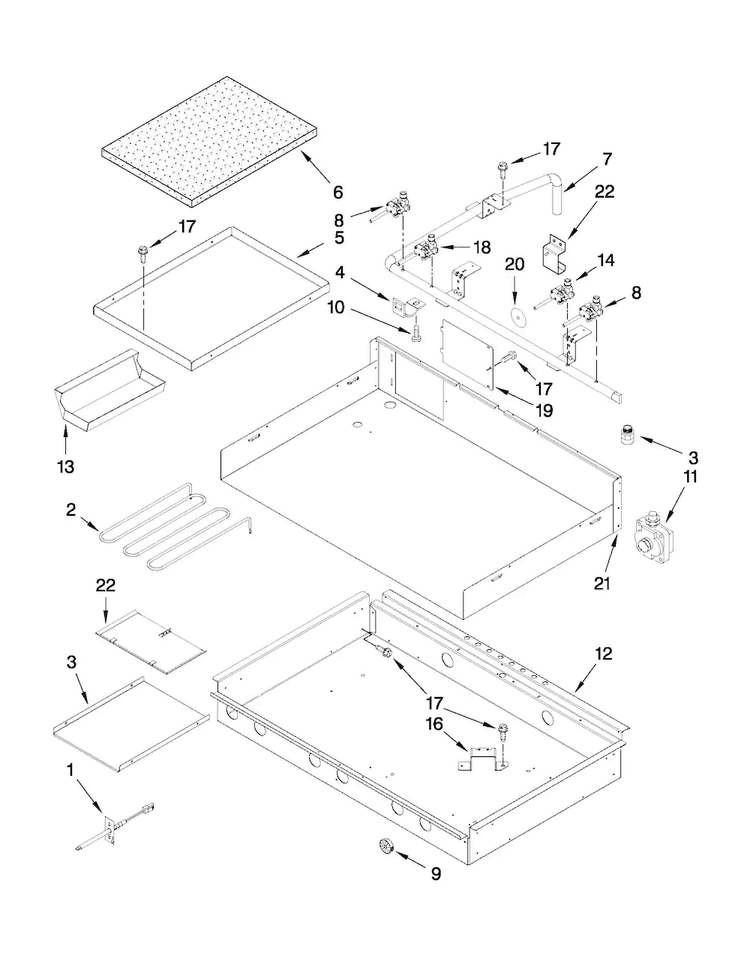 Burner Box, Gas Valves, And Switches Diagram and Parts List for JGCP536WP01  Jenn-Air Cooktop