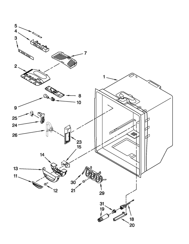 Refrigerator Liner Parts Diagram and Parts List for JFC2290VTB3  Jenn-Air Refrigerator