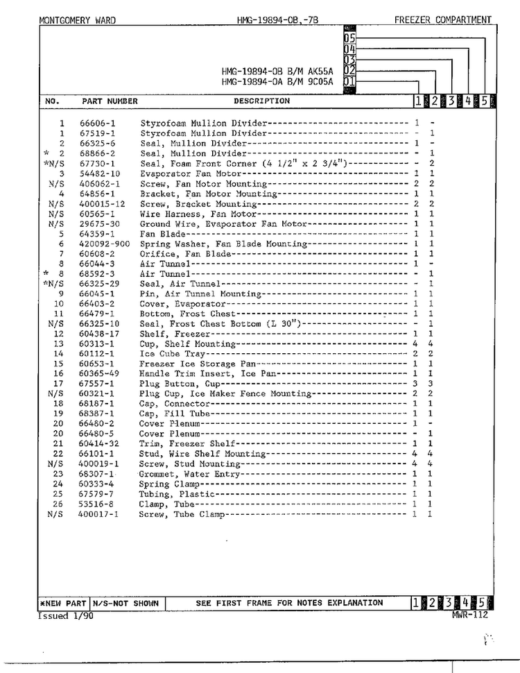 Freezer Compartment Page 2 Diagram and Parts List for 19894A  Admiral Refrigerator