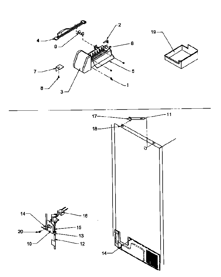 Ice Maker Assembly Diagram and Parts List for THI21S3W-P1194704WW  Amana Refrigerator