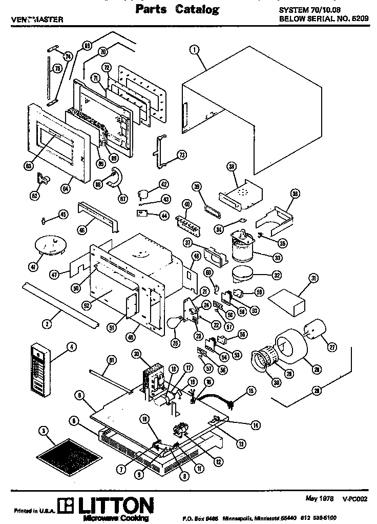 Section 2 Diagram and Parts List for 70 1008 Amana Microwave