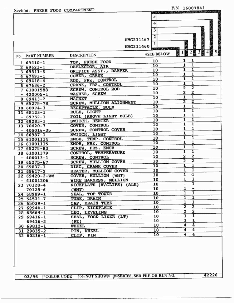 Fresh Food Compartment Page 2 Diagram and Parts List for HMG211460  Admiral Refrigerator