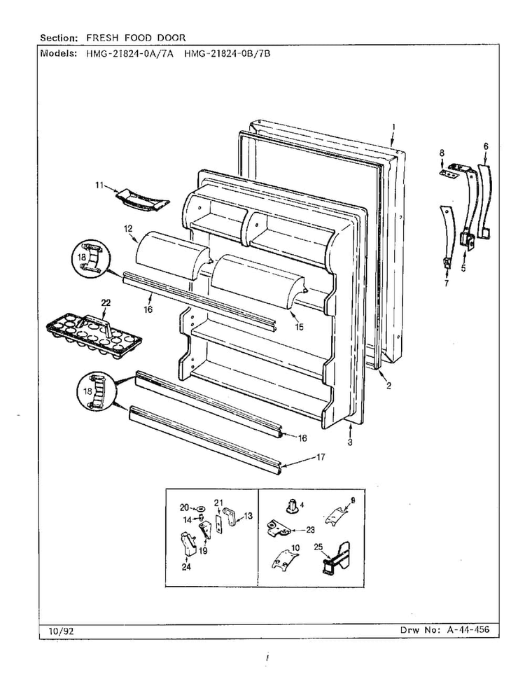 Fresh Food Door Diagram and Parts List for 21824-0A  Admiral Refrigerator