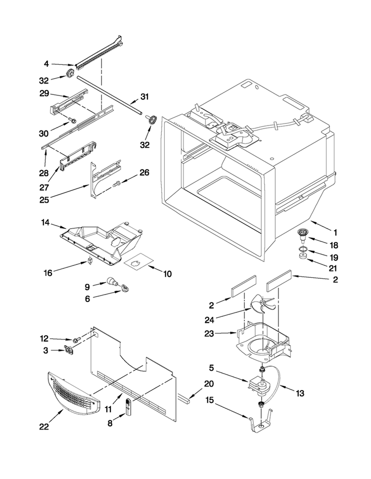Freezer Liner Parts Diagram and Parts List for JBL2088WEM1  Jenn-Air Refrigerator