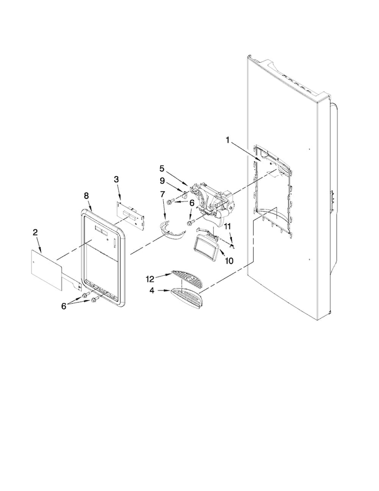 Dispenser Front Parts Diagram and Parts List for MFI2269VEM6  Maytag Refrigerator