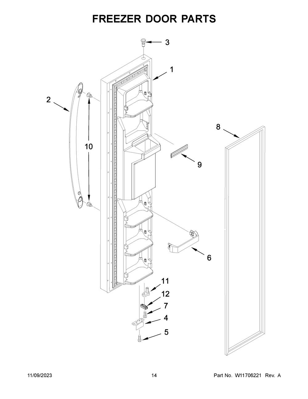 Freezer Door Parts Diagram and Parts List for ASI2175GRS09  Amana Refrigerator