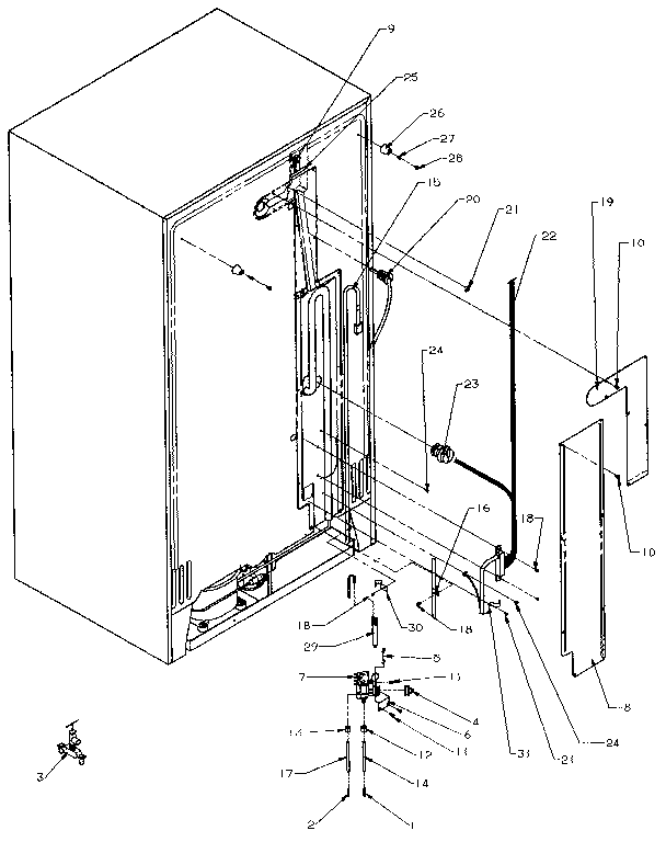 Rear Cabinet Water Supply Diagram and Parts List for SXDE27NP-P1162204W  Amana Refrigerator
