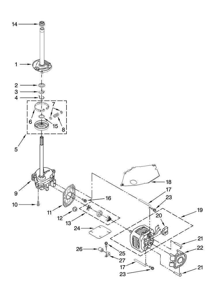 Brake, Clutch, Gearcase, Motor And Pump Parts Diagram and Parts List for 3RATW3005TQ1  Admiral Washer