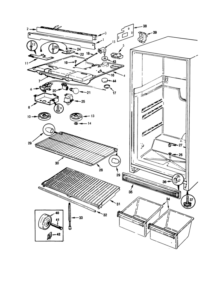 Fresh Food Compartment Diagram and Parts List for RB17KA-0AL-BG24A  Magic Chef Refrigerator