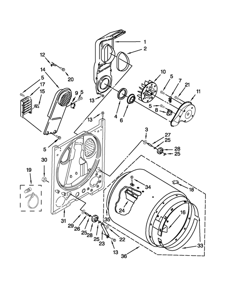 Bulkhead Parts Diagram and Parts List for 4GMEDC300YW1  Maytag Dryer