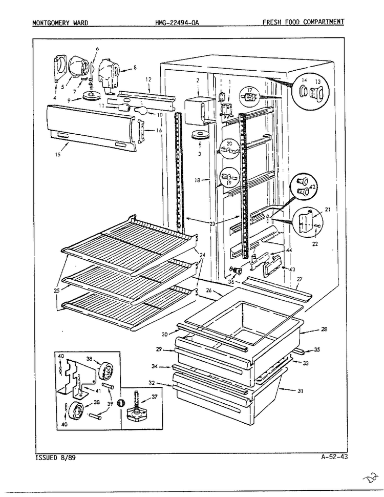 Fresh Food Compartment Diagram and Parts List for 22494-OA  Admiral Refrigerator