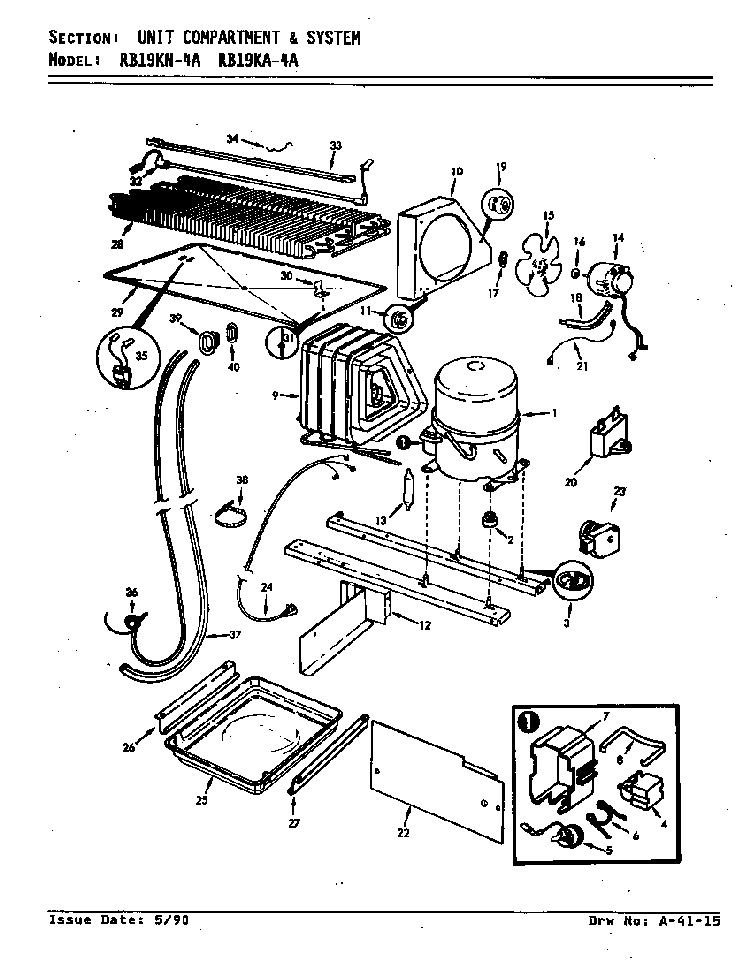 Unit Compartment & System Diagram and Parts List for RB19KA-4A AG64B Magic Chef Refrigerator