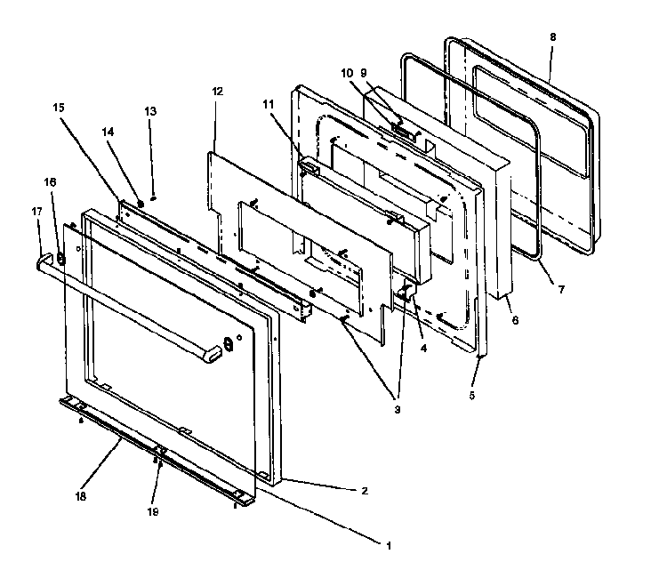 Oven Door Diagram and Parts List for AO27SEW1 P1132340NW Amana Range