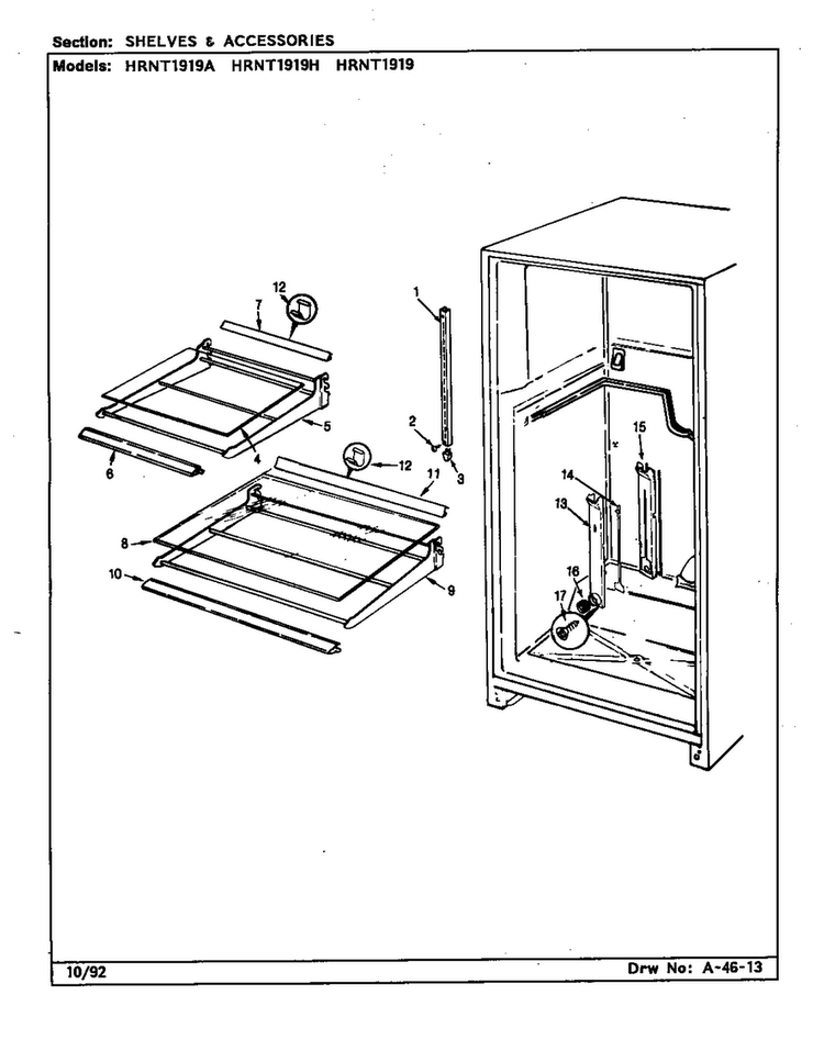 Shelves & Accessories Diagram and Parts List for HRNT1919 CL55A Maytag Refrigerator