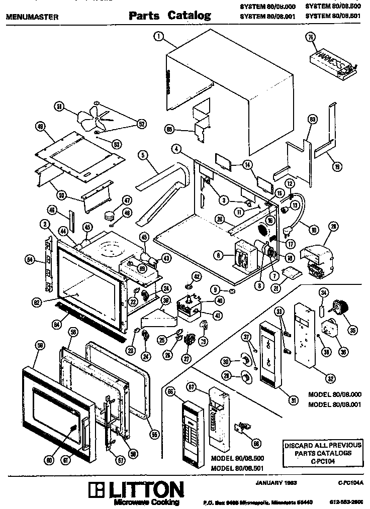 Section 1 Diagram and Parts List for 80 08001 Amana Microwave