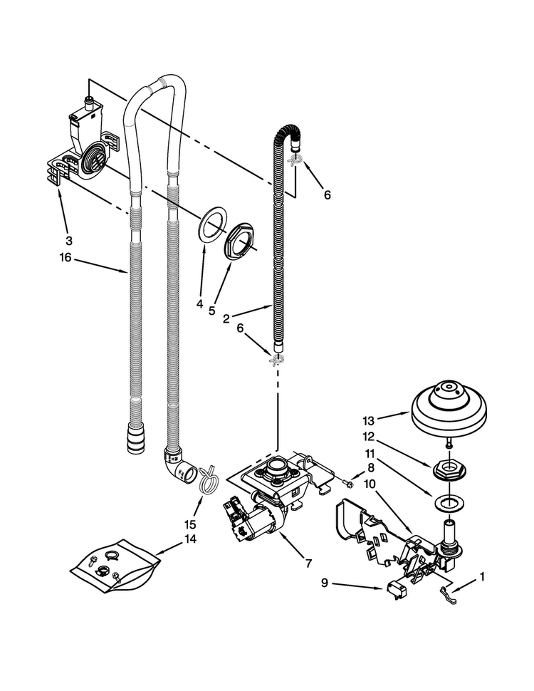 Fill, Drain And Overfill Parts Diagram and Parts List for JDB3650AWF3  Jenn-Air Dishwasher