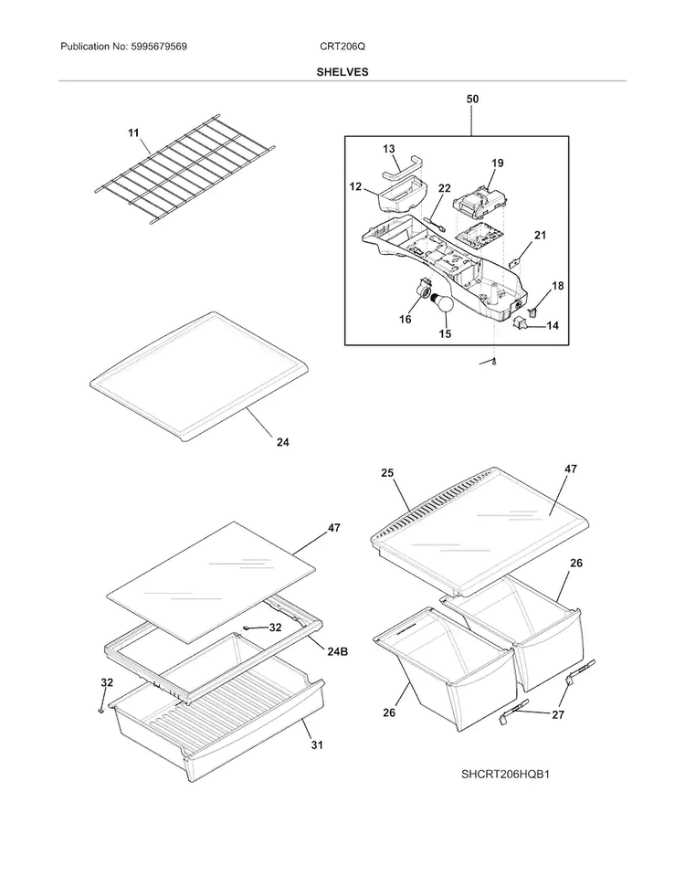 Shelves Diagram and Parts List for CRT206QB3  Crosley Refrigerator