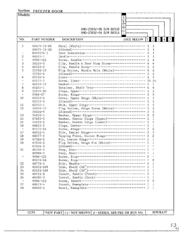 Freezer Door Page 2 Diagram and Parts List for 23802-0B  Admiral Refrigerator