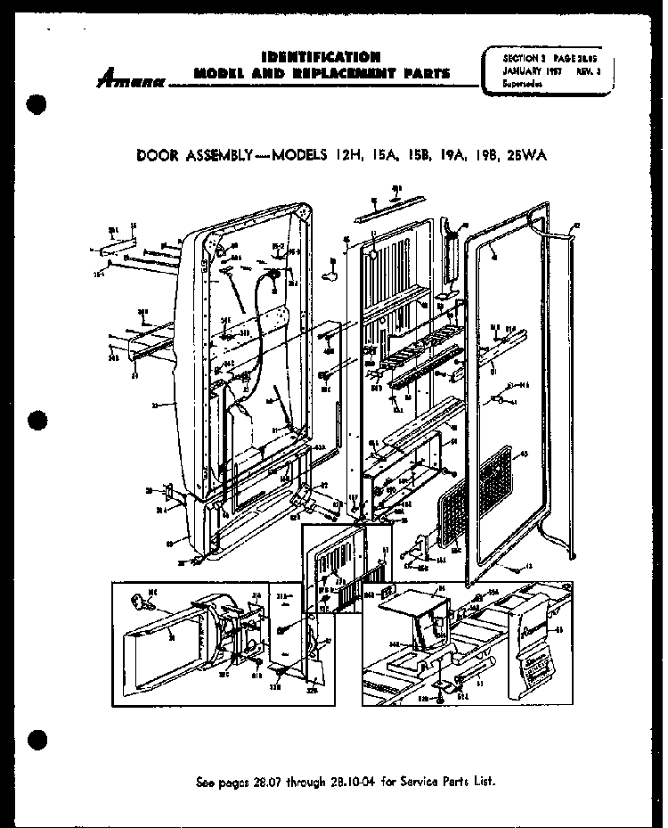 Door Assembly - Models 12h, 15a, 15b, 19a, 19b Diagram and Parts List for 12K  Amana Freezer
