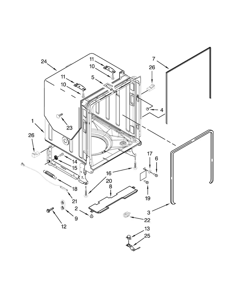 Tub And Frame Parts Diagram and Parts List for JDB8200AWS0  Jenn-Air Dishwasher