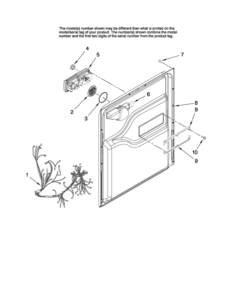 Door And Latch Parts Diagram and Parts List for MDBH945AWW2  Maytag Dishwasher