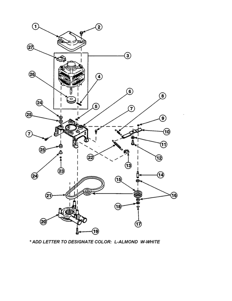 Motor/belt/pump/idler Diagram and Parts List for CW9203W3-PCW9203W3A  Amana Washer