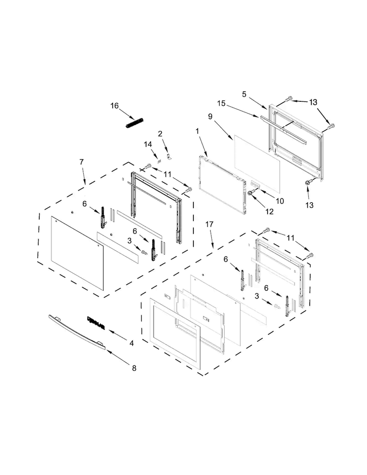 Oven Door Parts Diagram and Parts List for JMW2427DB01  Jenn-Air Microwave
