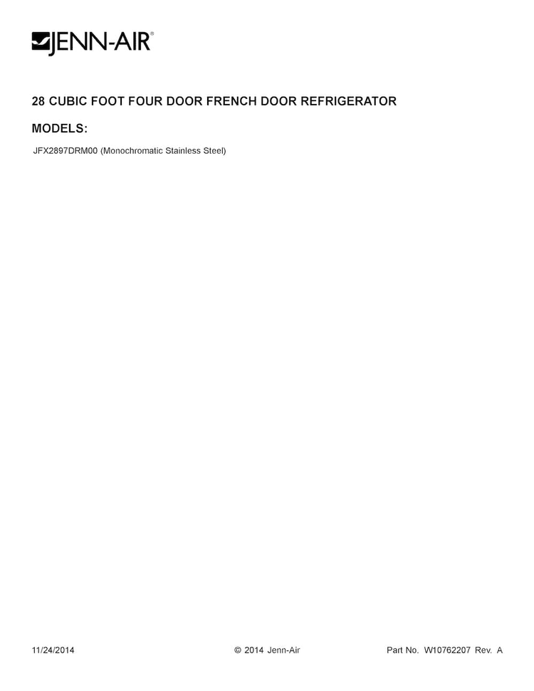 Cover Sheet Diagram and Parts List for JFX2897DRM00  Jenn-Air Refrigerator