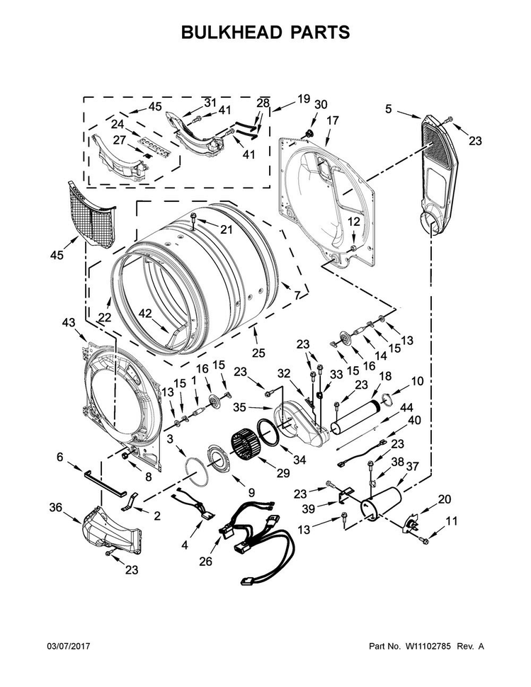 Bulkhead Parts Diagram and Parts List for CGD7464GW0  Crosley Dryer