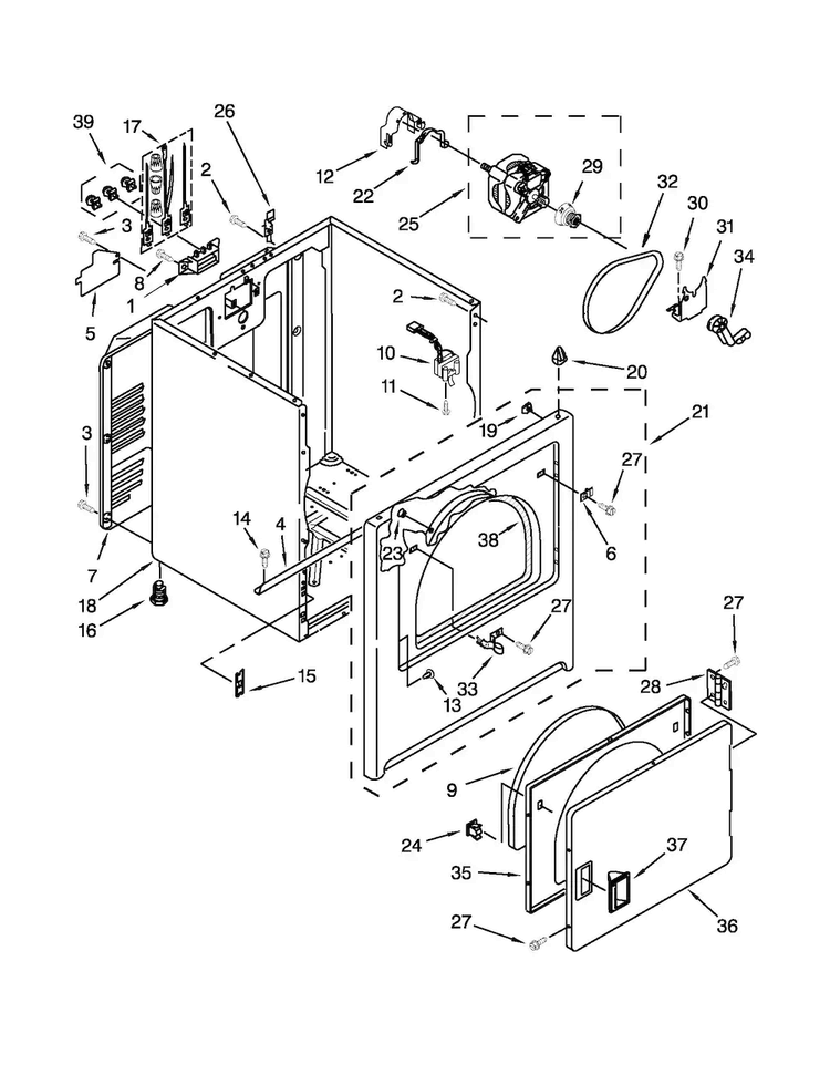 Cabinet Parts Diagram and Parts List for CED137SXQ0  Crosley Dryer